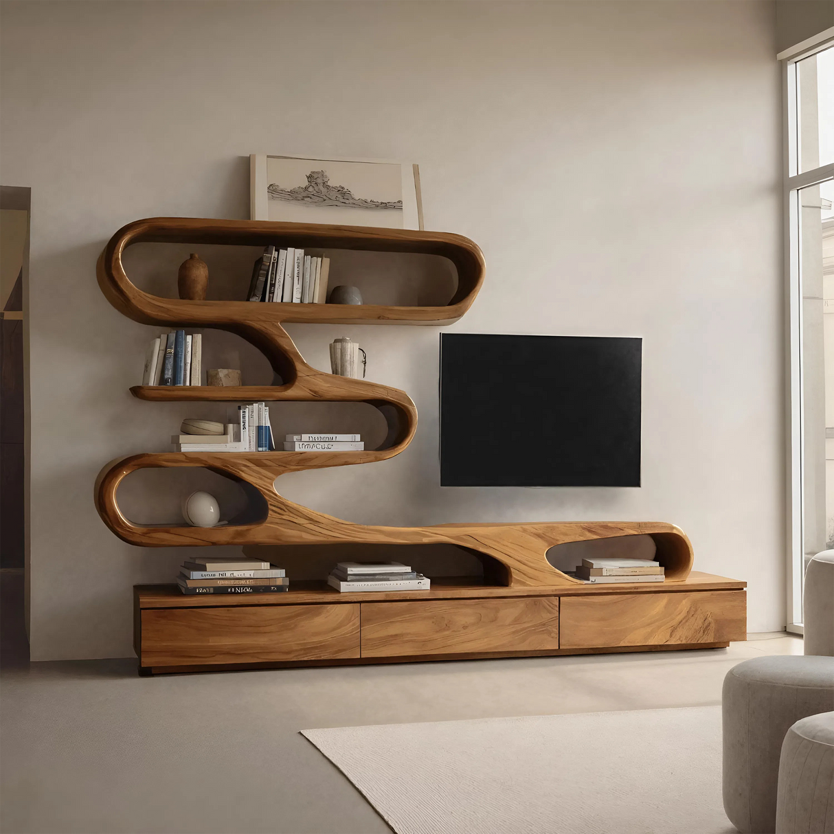Modern Organic Wall TV Shelf System For Living Room