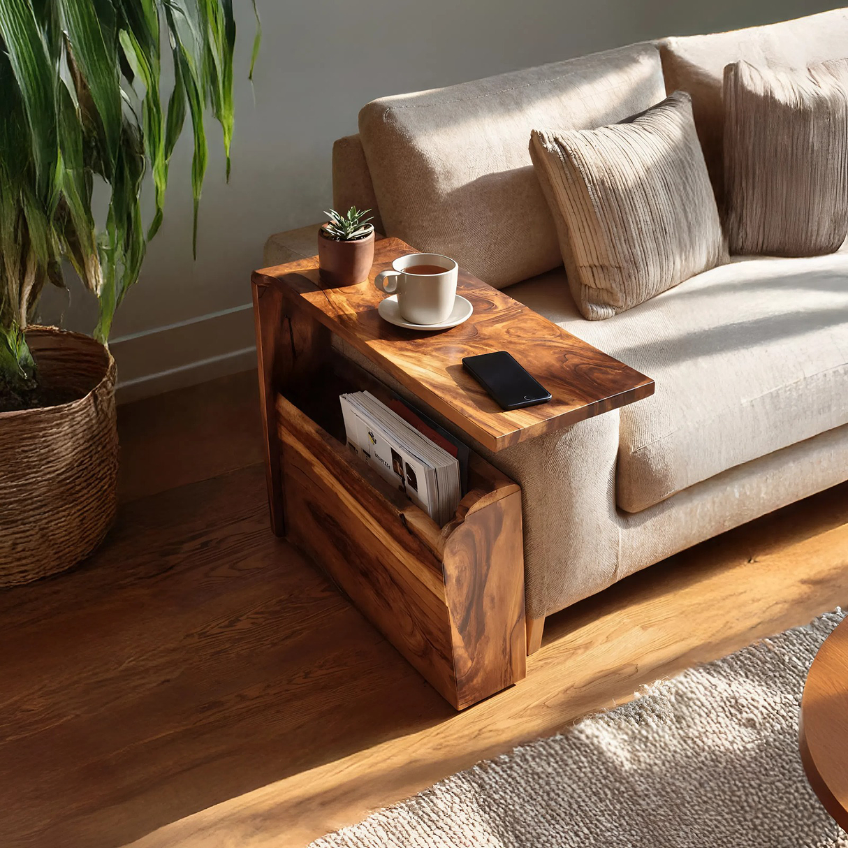 Mid Century Wooden Armrest For Home Furniture Decor