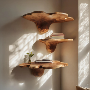 Mid Century Solid Wood Mushroom Shelf For Modern Living Room Decor