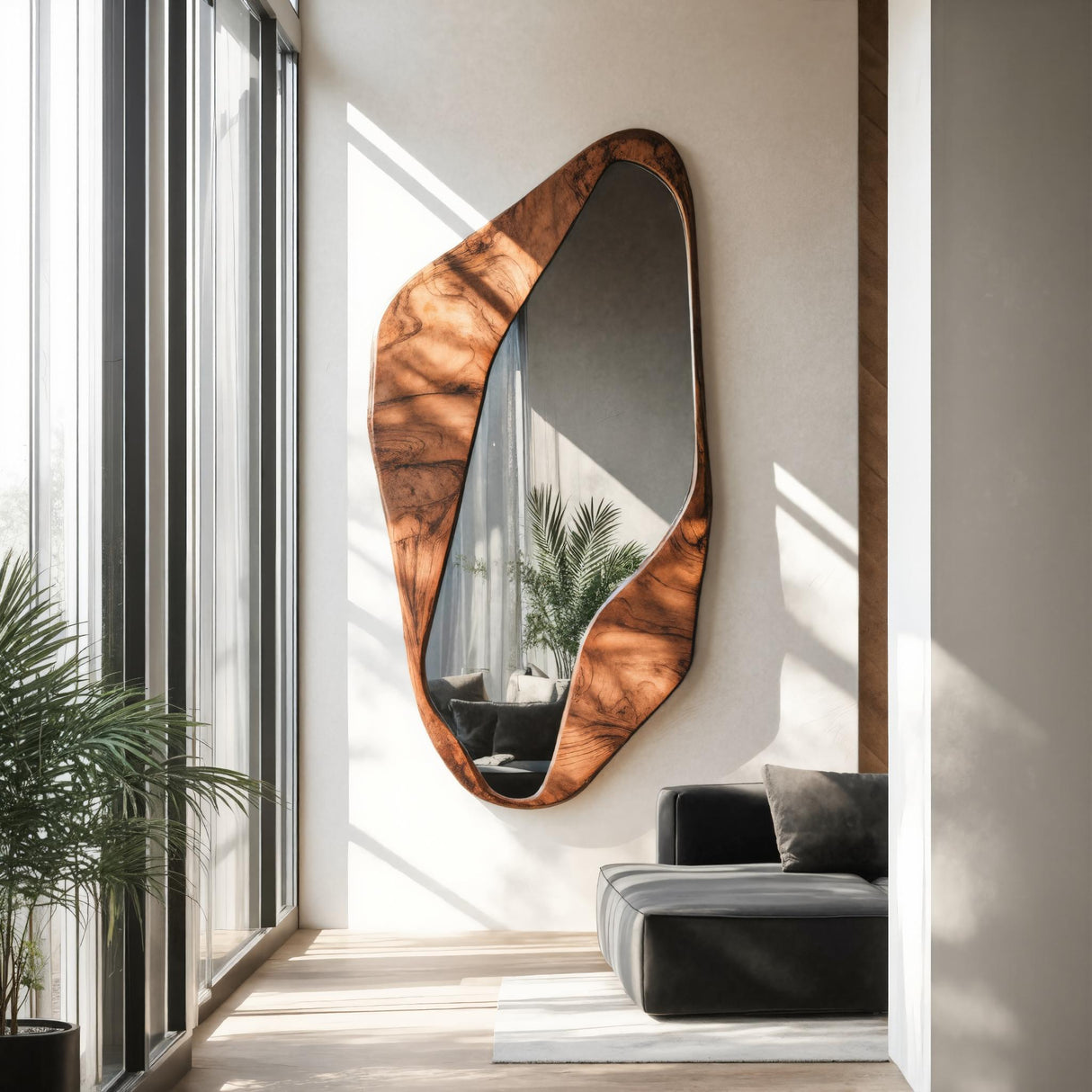 Organic Modern Wall Mirror With Irregular Frame For Living Room And Entryway
