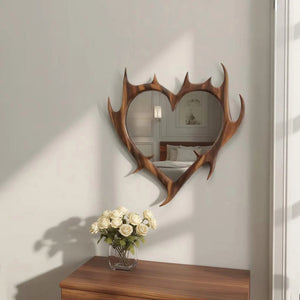 Rustic Antler Heart Wall Mirror For Bedroom And Entryway
