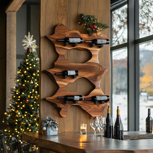 Rustic Solid Wood Live Edge Wine Rack For Entryway