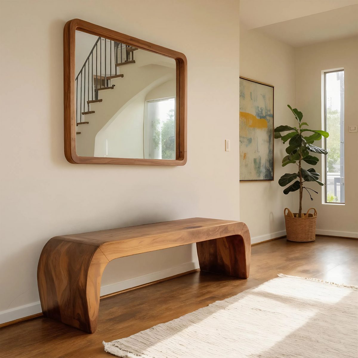 Contemporary Bench With Curved Design For Entryway – ET Woodcrafts