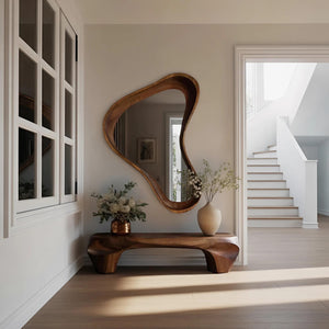 Modern Sculptural Bench And Wall Mirror For Entryway