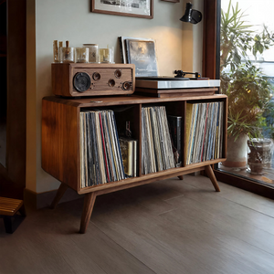 Mid Century Solid Wood Record Stand For Furniture Christmas