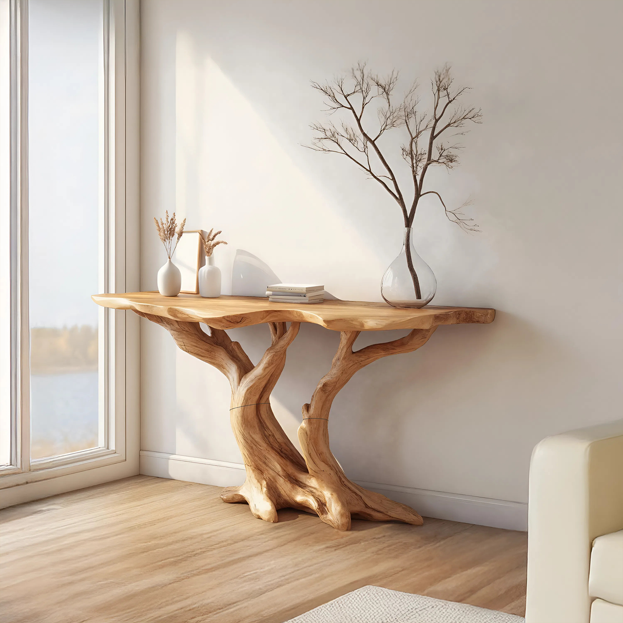 Modern Handcrafted Wooden Live Edge Console Table For Bedroom Decor