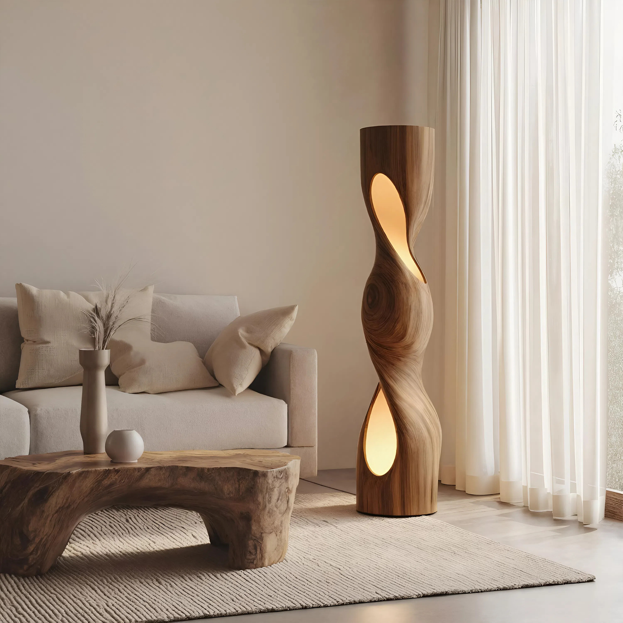 Organic Sculptural Twisted Floor Lamp For Living Room Or Bedroom