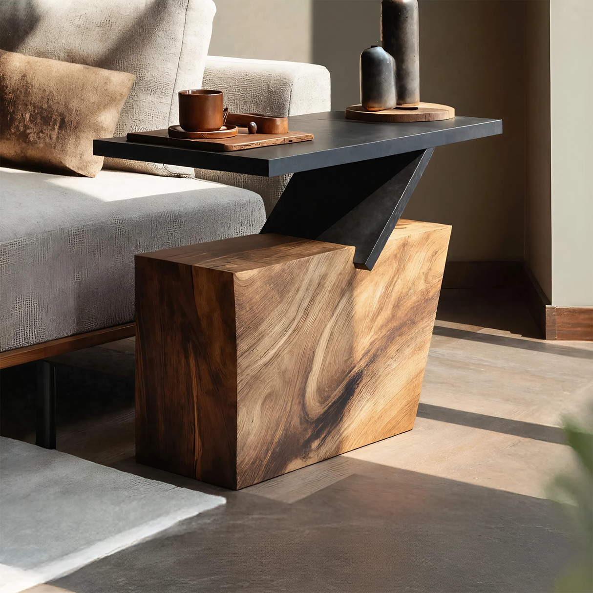 Mid Century Wooden Side Table For Living Room Accent Decor