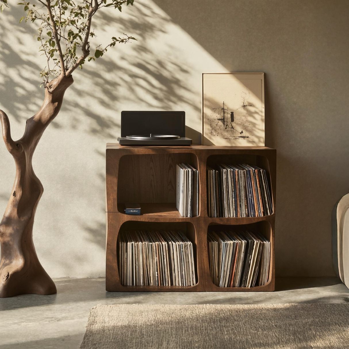 Mid Century Live Edge Record Stand Modern Living Room
