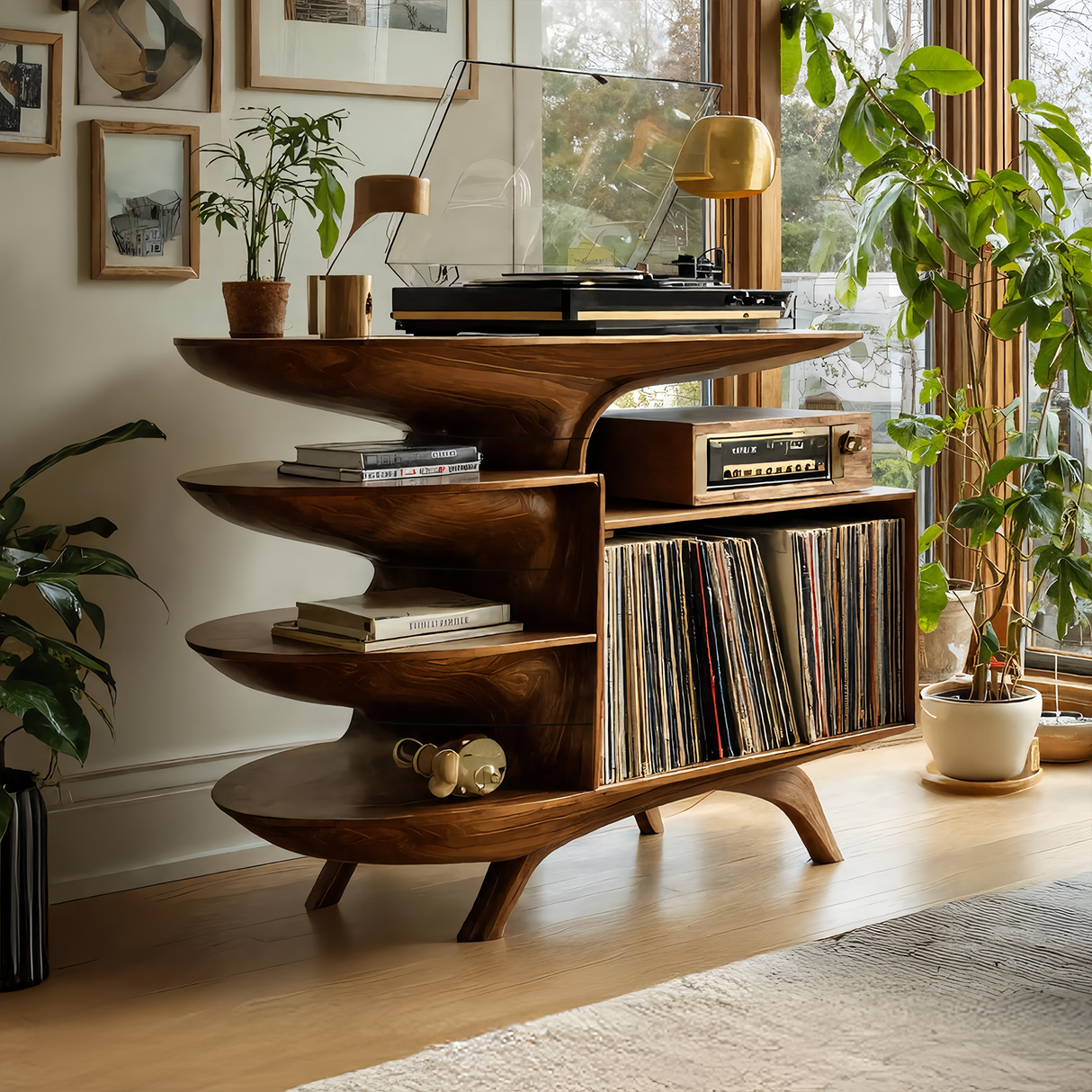 Modern Wooden Record Stand For Bedroom Interior Design Style