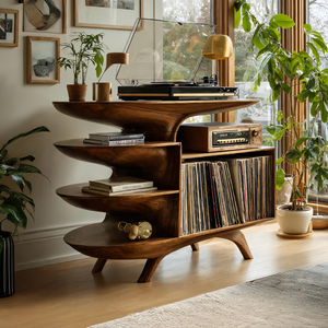 Modern Wooden Record Stand For Bedroom Interior Design Style