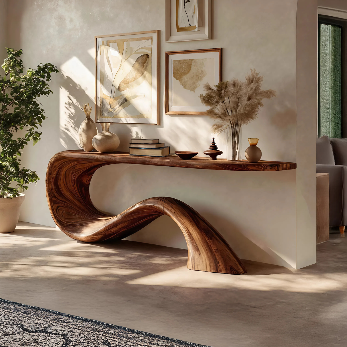 Modern Live Edge Entryway Table Organic Solid Wood For Home Decor