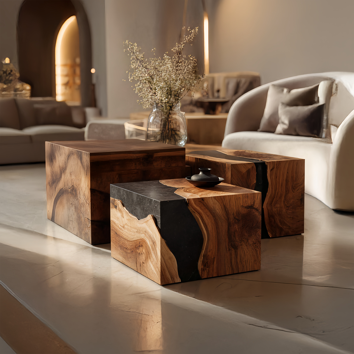 Farmhouse Wooden Cube Coffee Table For Rustic Home Decor