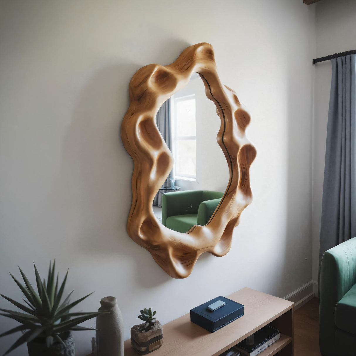 Organic Wall Mirror With Wavy Frame For Entryway Living Room And Bedroom