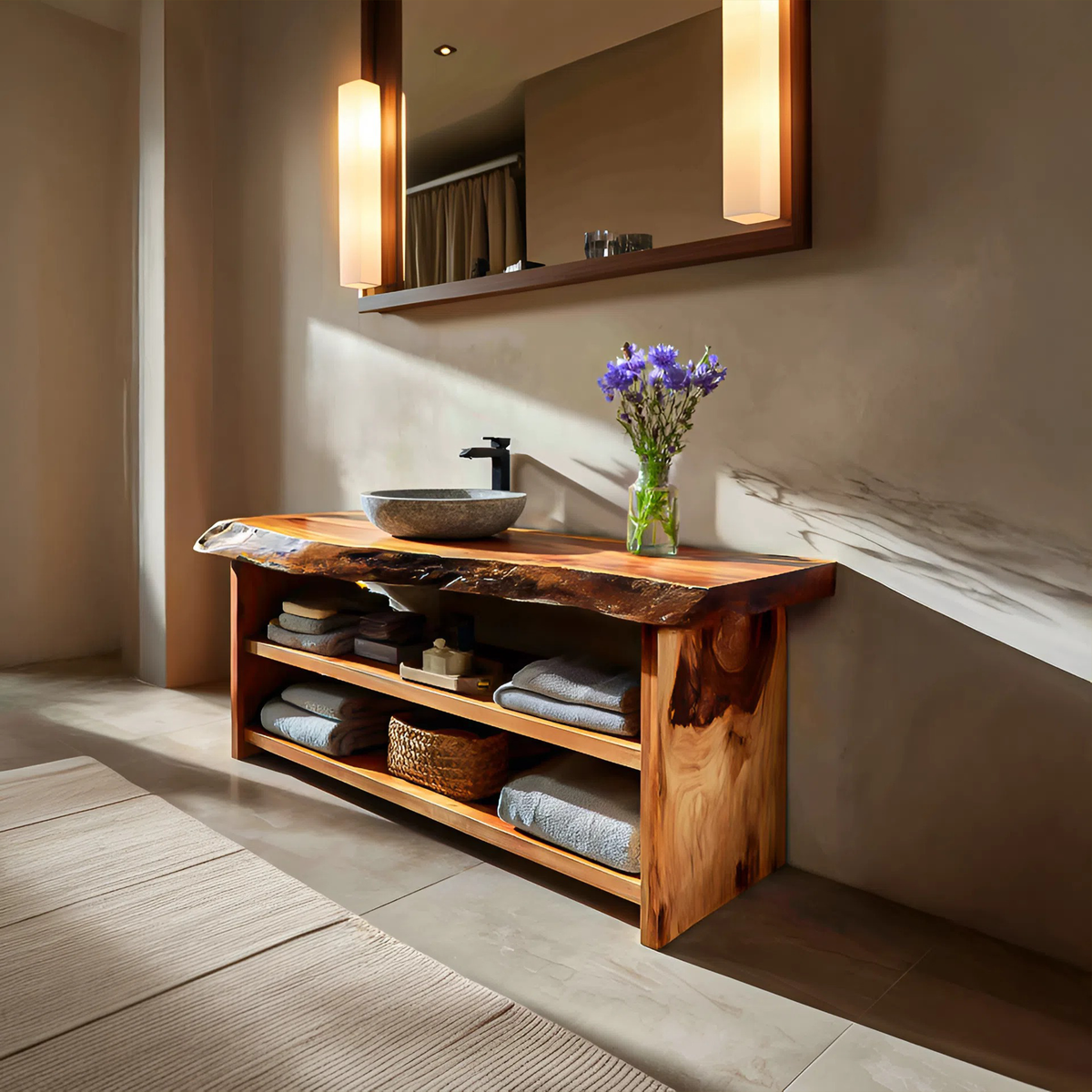 Rustic Bathroom Vanity With Open Shelf For Bathroom – ET Woodcrafts