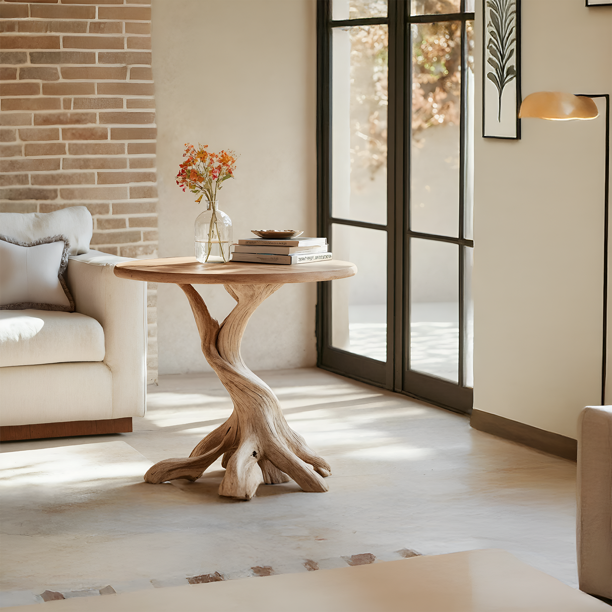 Rustic Solid Wood End Table For Living Room Stylish Wall Display