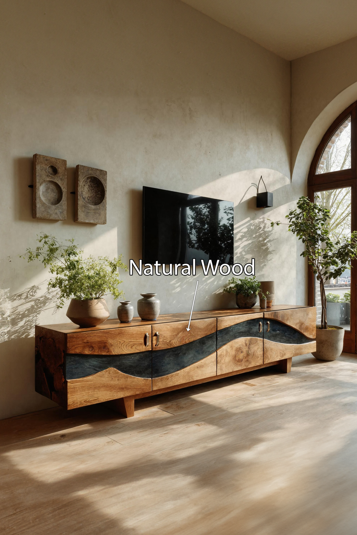 Modern Natural Wood TV Stand For Living Room