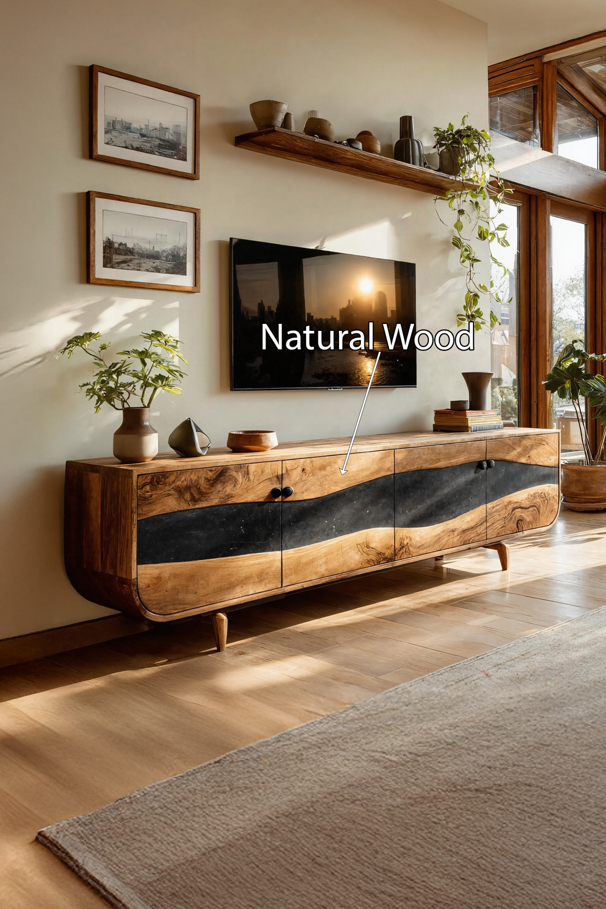 Handcrafted Wooden Live Edge TV Stand For Furniture Decor