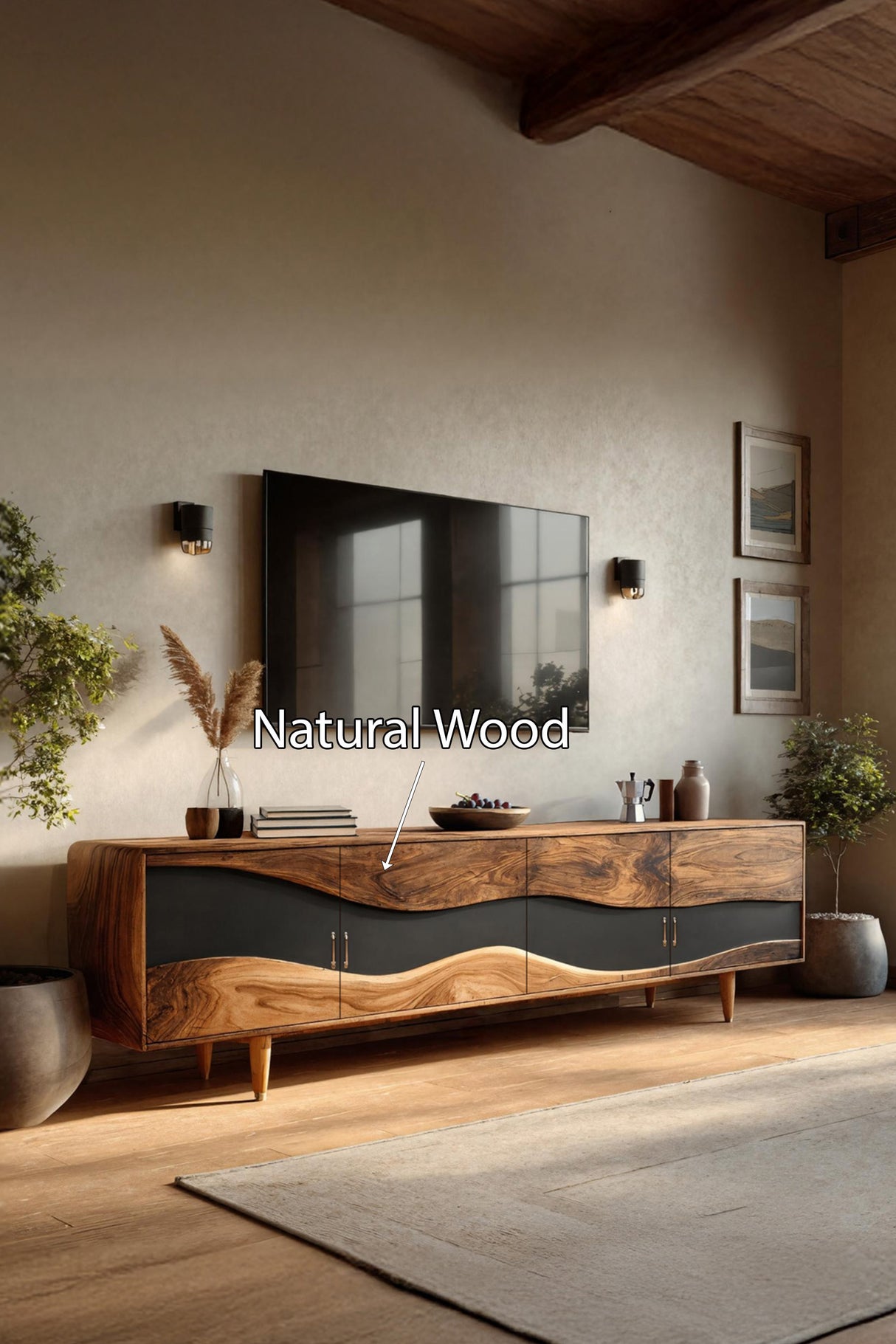 Mid Century Live Edge TV Cabinet For Luxury Living