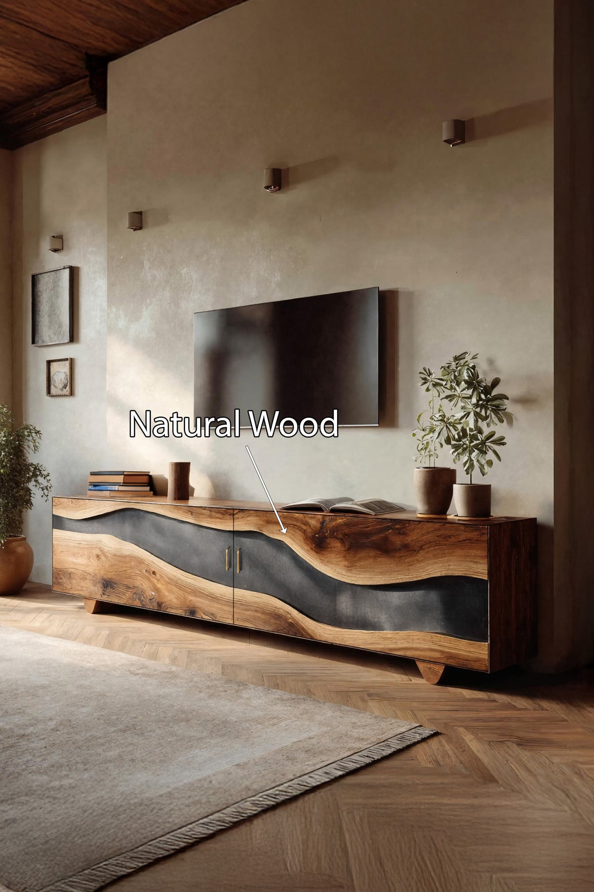 Handcrafted Natural Live Edge TV Unit For Home