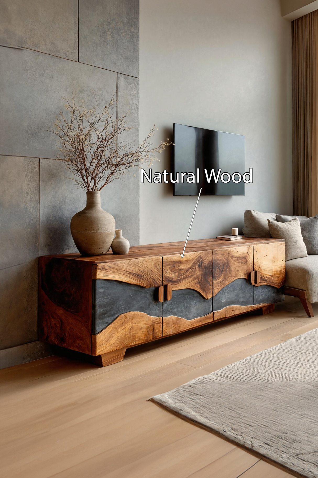 Mid Century Solid Wood TV Console For Living Room Decor