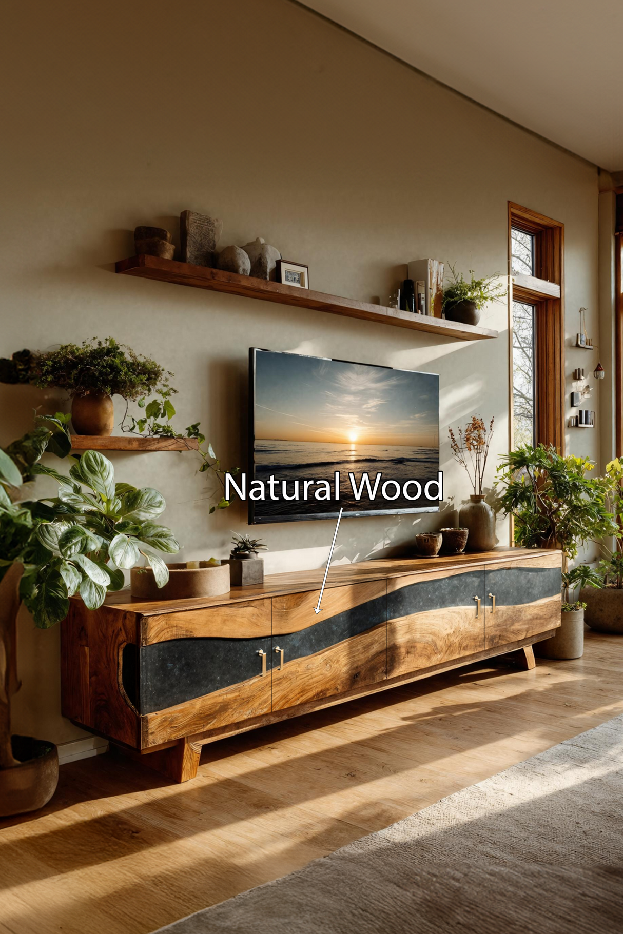 Farmhouse Wooden Live Edge TV Stand For Bedroom Decor