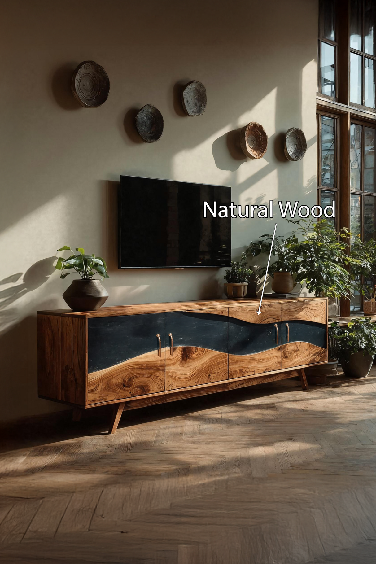 Modern Wooden Live Edge TV Stand For Entryway Design