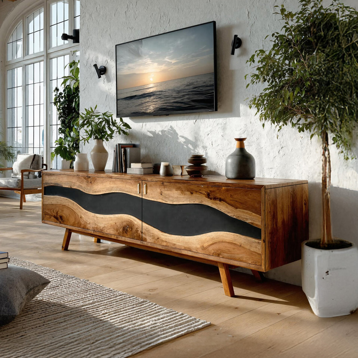 Mid Century Handmade Wooden TV Stand For Decor