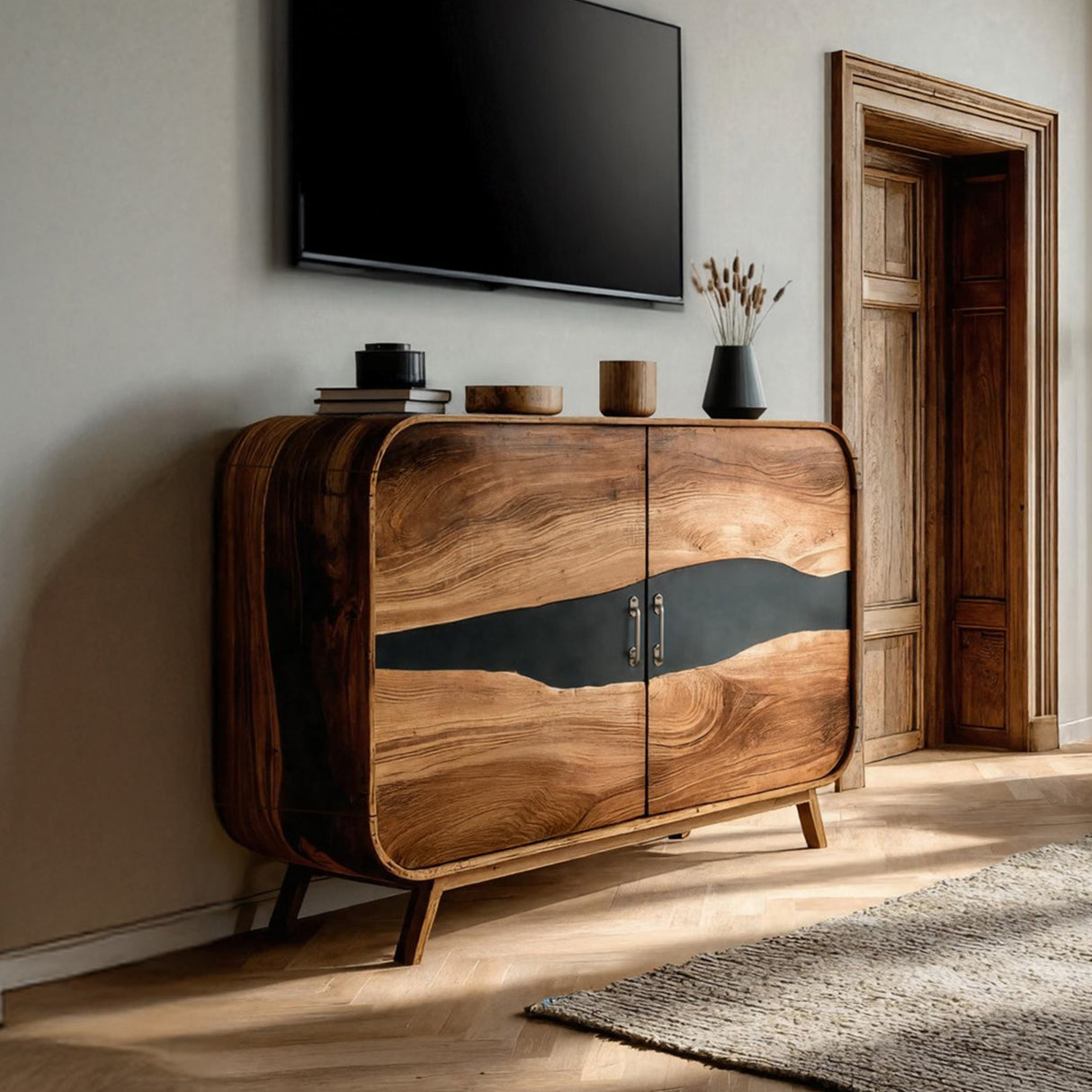 Farmhouse Live Edge Media Console For Entryway Decor