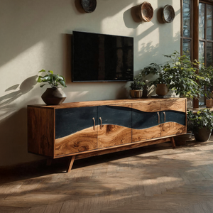 Modern Wooden Live Edge TV Stand For Entryway Design