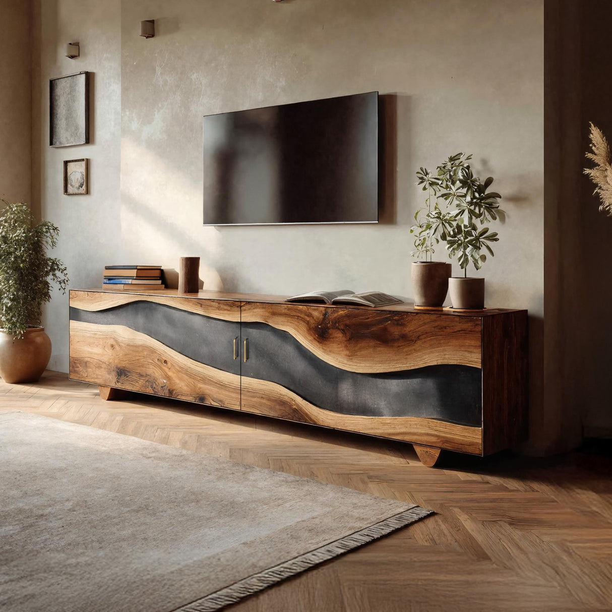 Handcrafted Natural Live Edge TV Unit For Home