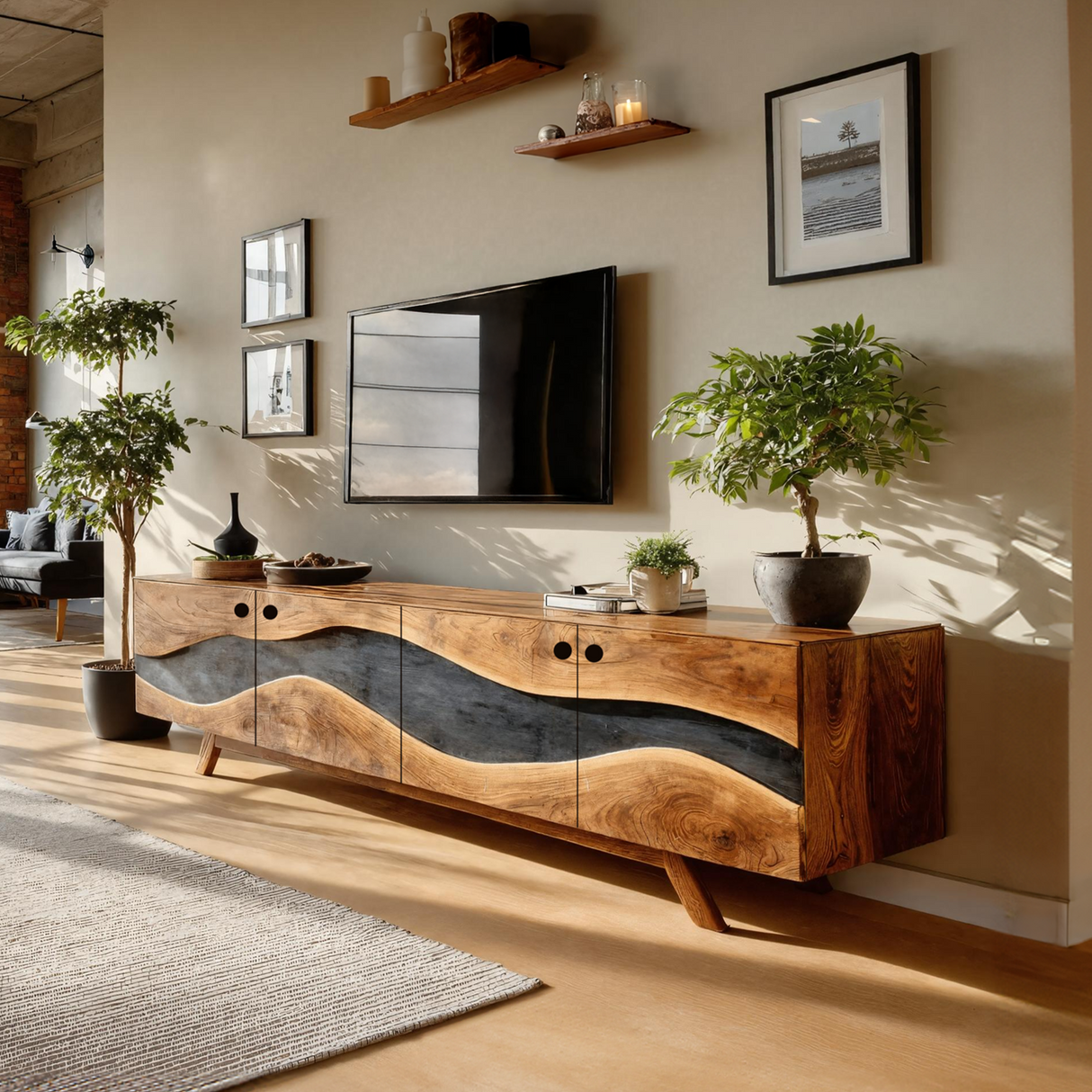 Modern Live Edge TV Cabinet For Entryway Design
