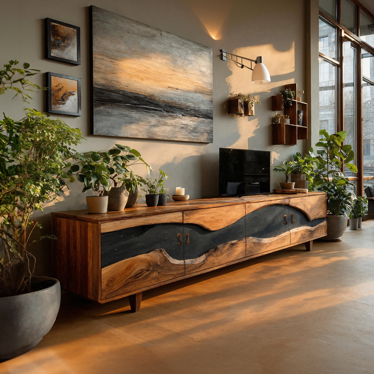 Handcrafted Wooden TV Stand For Natural Interior