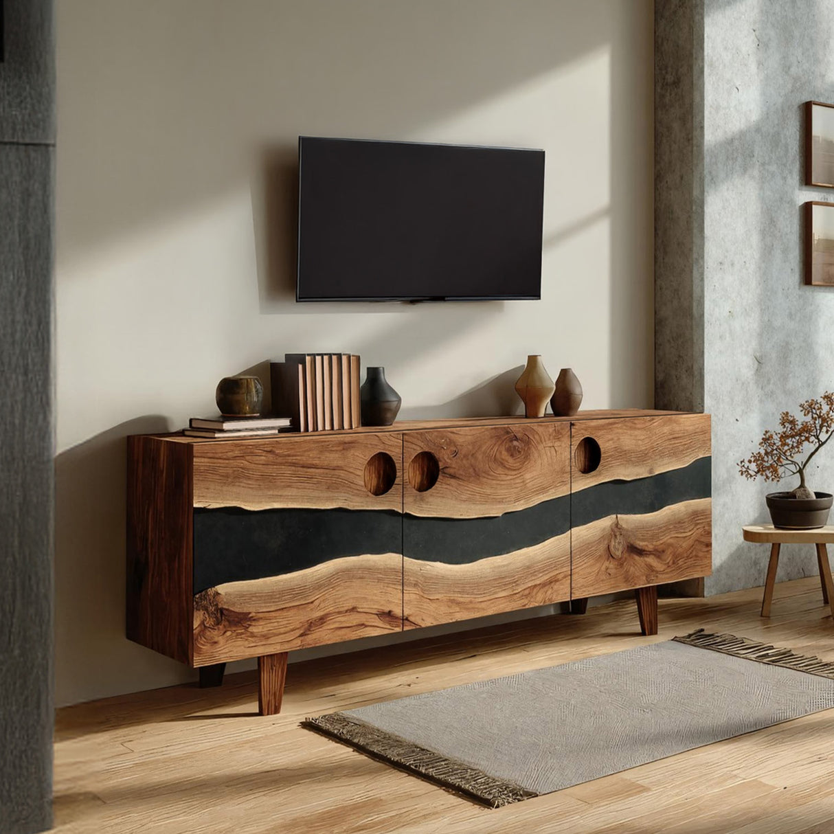 Farmhouse Solid Wood Media Stand For Home Decor