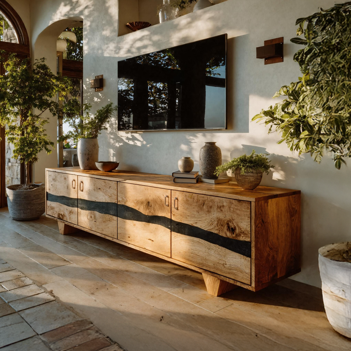 Mid Century Live Edge TV Cabinet For Living Room Design