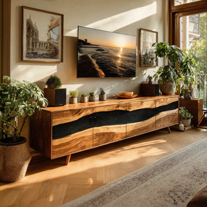 Farmhouse Live Edge Wood TV Cabinet For Interior