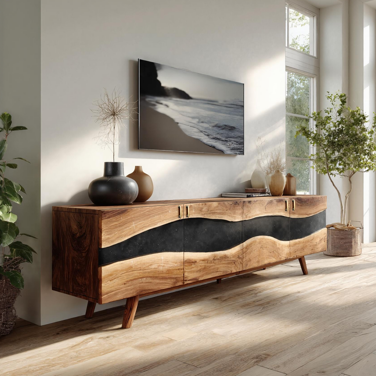 Handcrafted Solid Wood TV Console For Furniture Decor