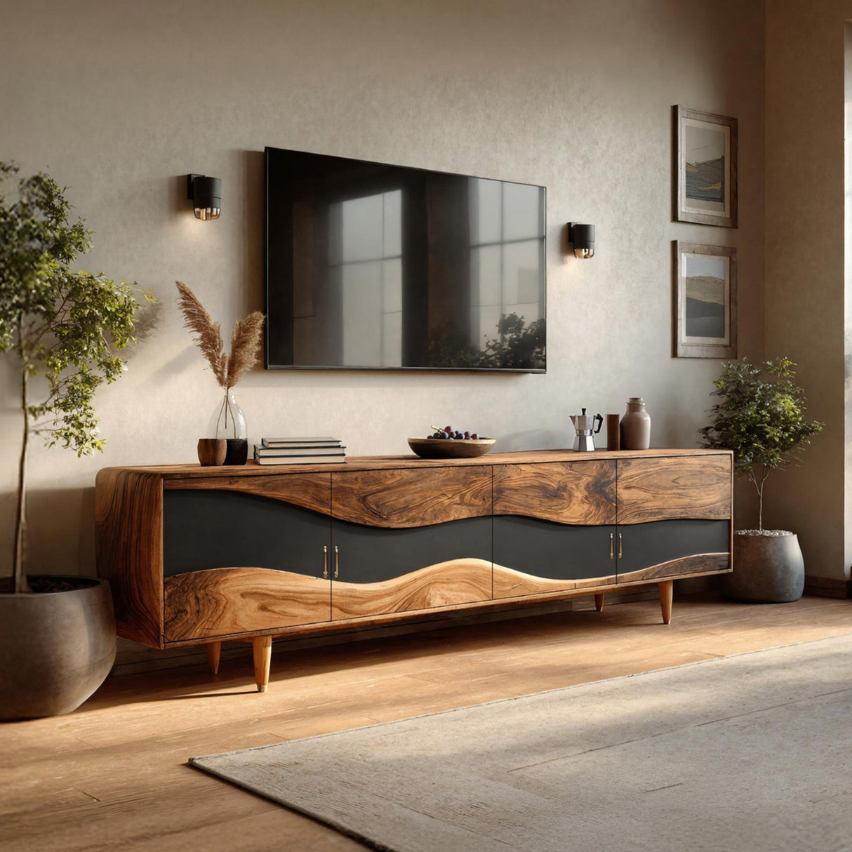 Mid Century Live Edge TV Cabinet For Luxury Living