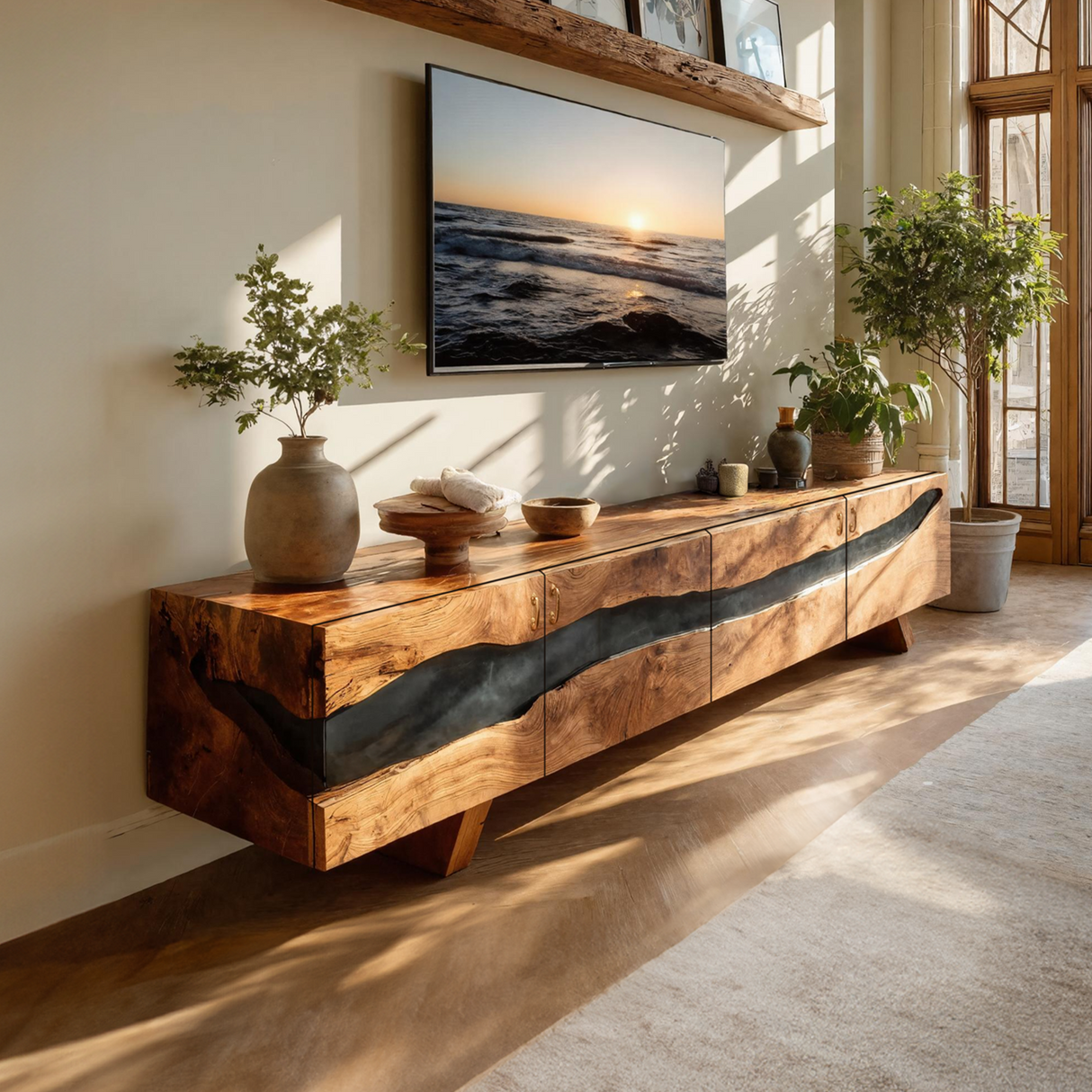 Mid Century Solid Wood Entertainment Stand For Decor