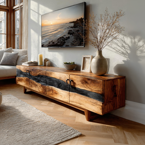 Mid Century Rustic Wooden TV Stand For Living Room