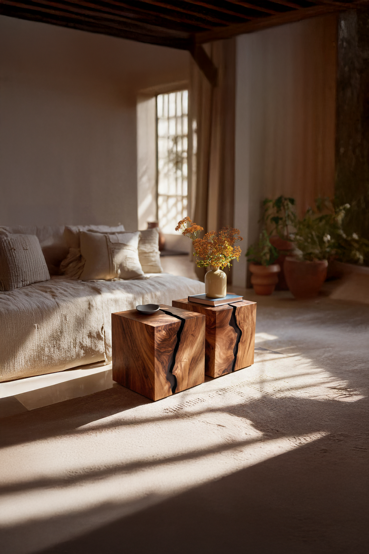 Handcrafted Solid Wood Low Coffee Table For Living Decor