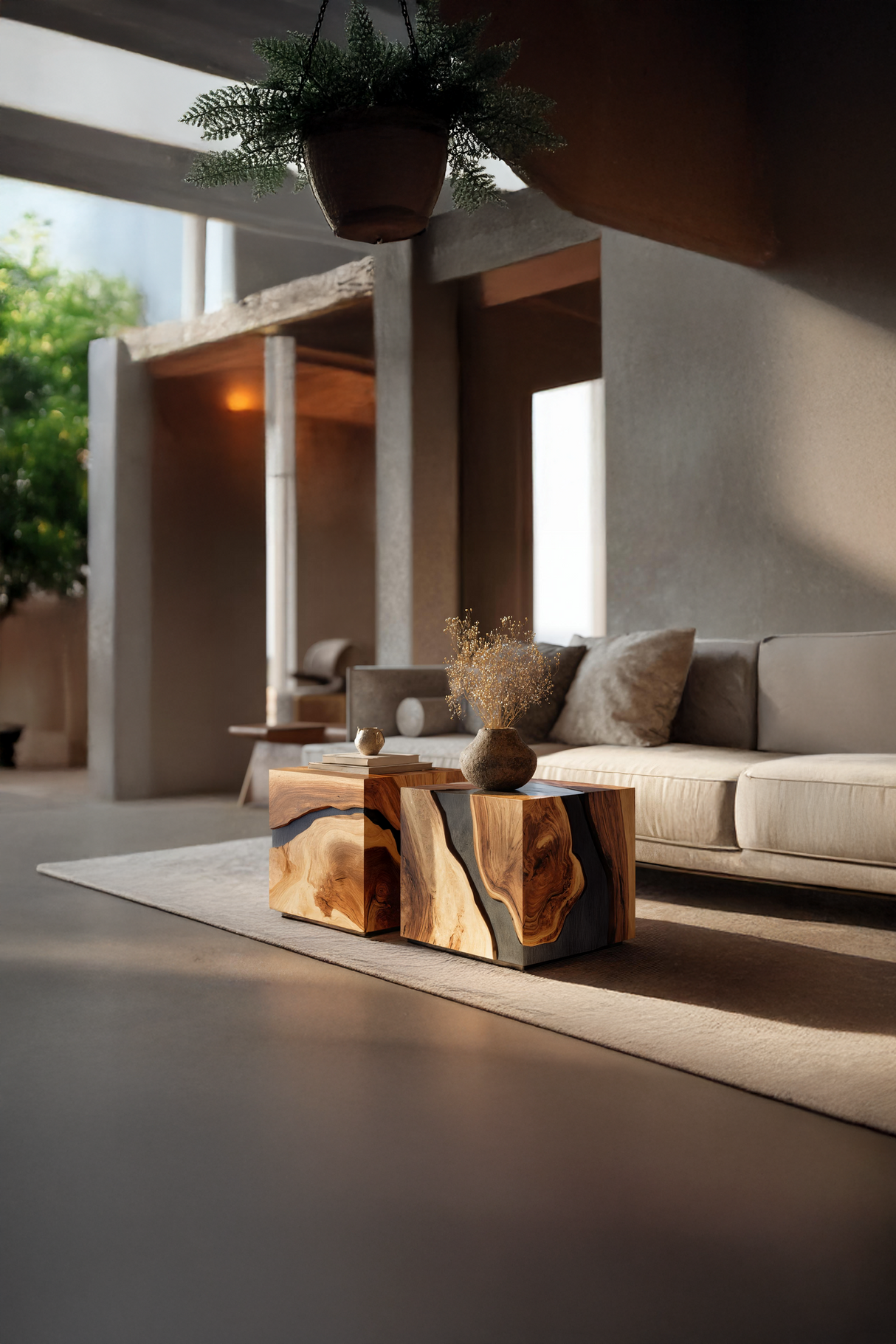 Mid Century Wooden Cube Coffee Table For Entryway Decor