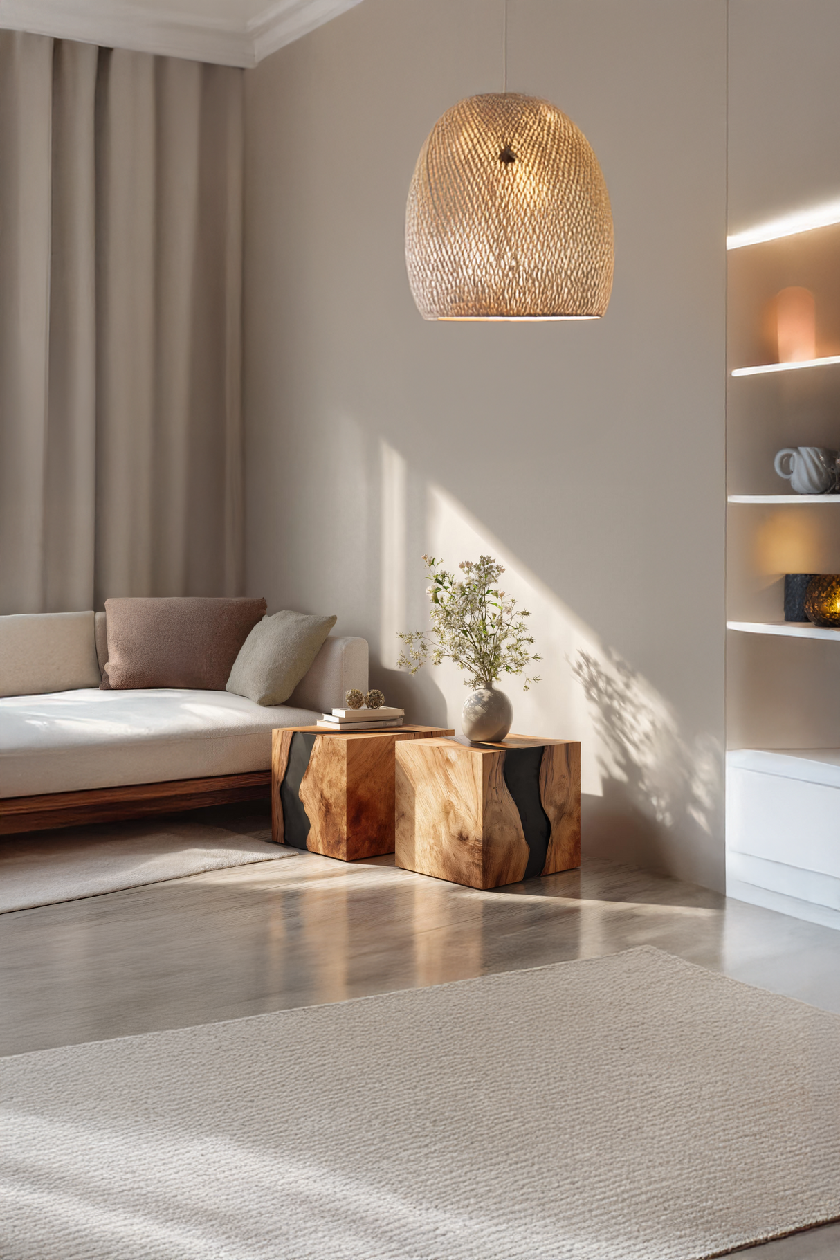 Handcrafted Solid Wood Cube Table For Natural Decor Home