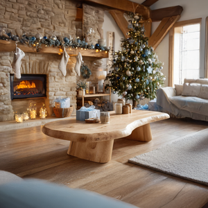 Mid Century Wooden Live Edge Coffee Table For Holiday Entryway Use
