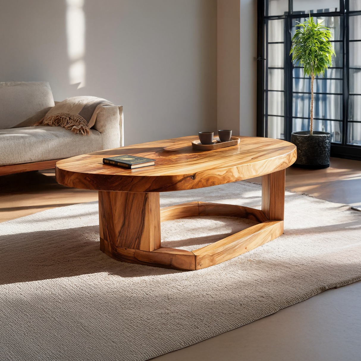 Mid Century Handcrafted Solid Wood Coffee Table For Furniture Decor