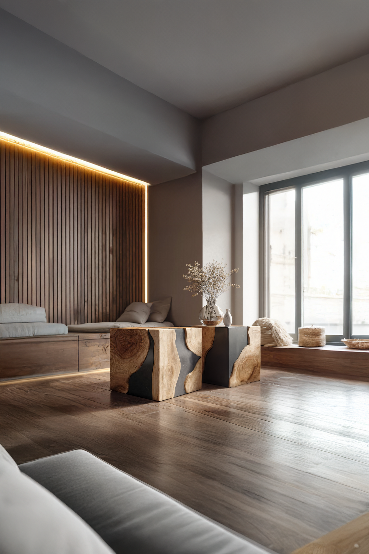 Mid Century Solid Wood Cube Coffee Table For Home Decor