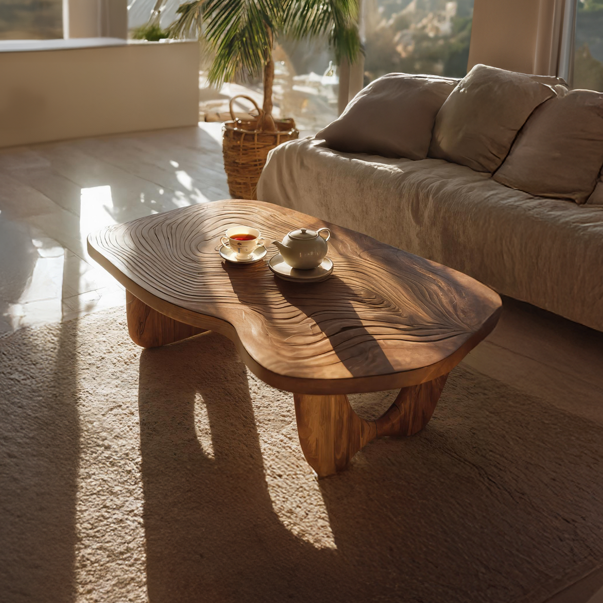 Mid Century Wooden Live Edge Table For Furniture Decor