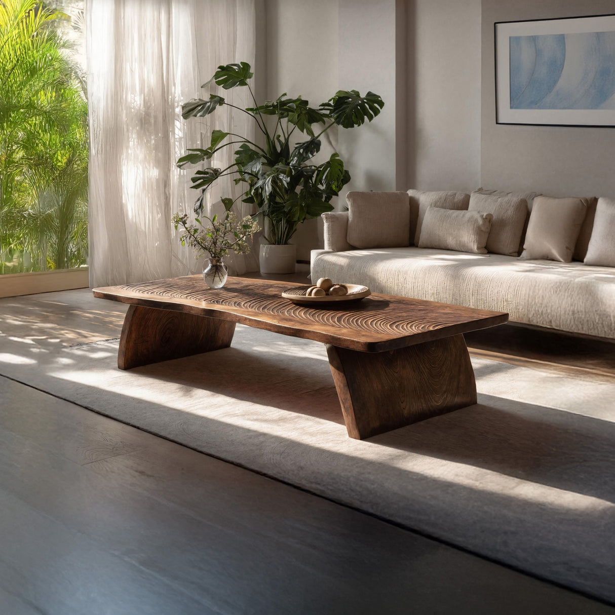 Farmhouse Mid Century Live Edge Coffee Table For Living Room