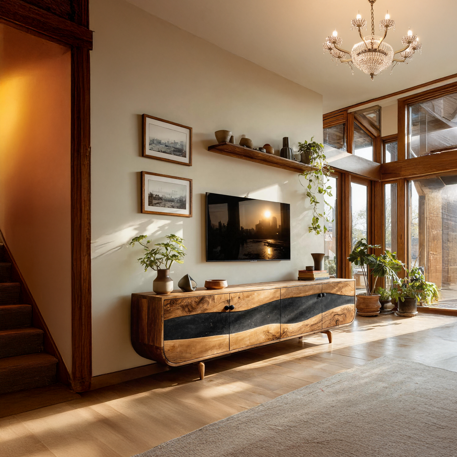 Handcrafted Wooden Live Edge TV Stand For Furniture Decor