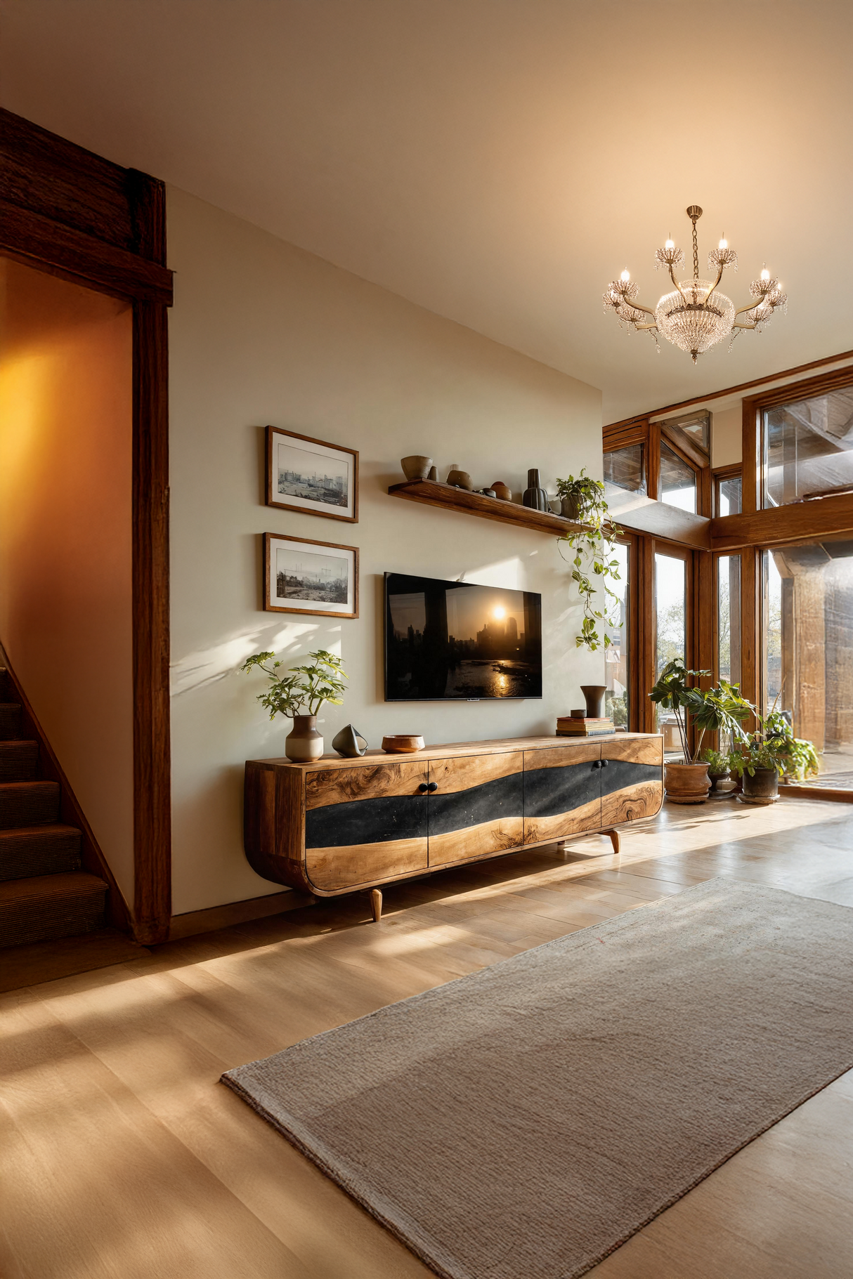 Handcrafted Wooden Live Edge TV Stand For Furniture Decor